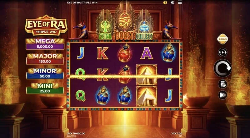 Eye of Ra Triple Win - hoofdspeelscherm met vijf rollen